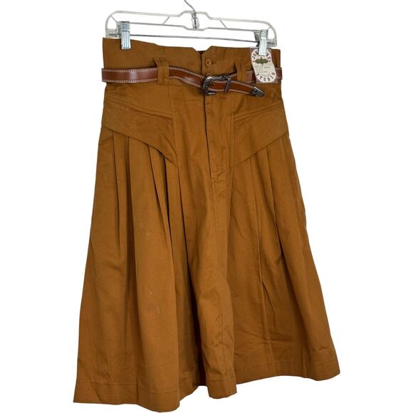 Jordache Vintage Studio Skirt Size 14 Brown Pleated Midi Belted 100% Cotton NWT - Picture 4 of 16